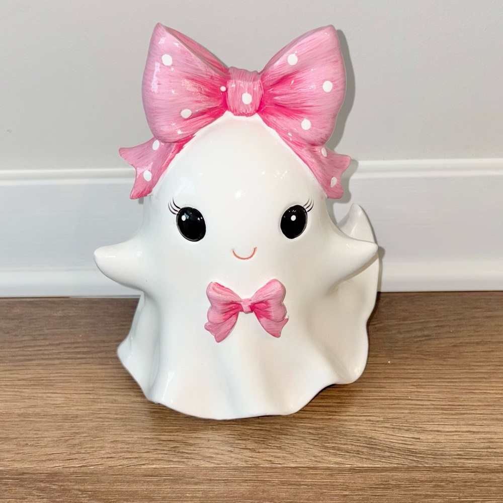 Viral Goblin & Ghoul Dancing Girl Ghost with Pink Bow Coquette Halloween Decor